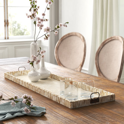 Hadley Oversize Decorative Rattan Tray with Metal Handles