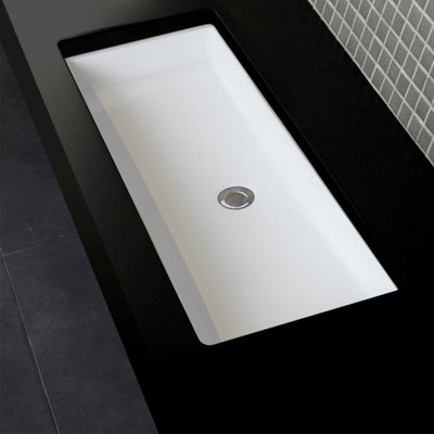 White Rectangular Undermount Bathroom Sink with Overflow
