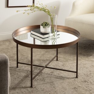 Coffee Bronze Iron Mirrored Top Side Accent Table Transitional 