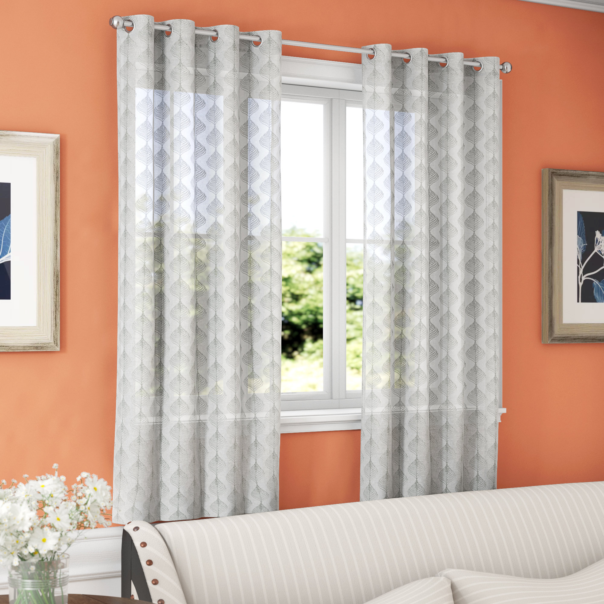 Winston Porter Ronquillo Leaf Embroidered Window Flower Sheer