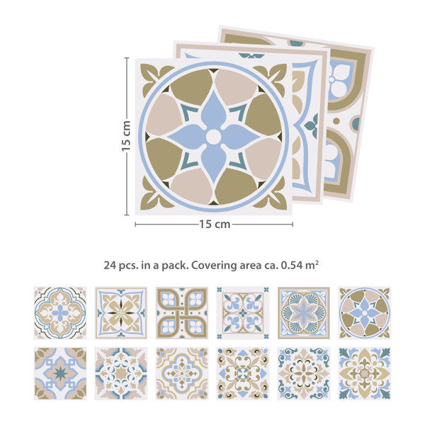 World Menagerie 24 Piece Light Sapphire And Parchment Spanish Tile Window Decal Set Wayfair