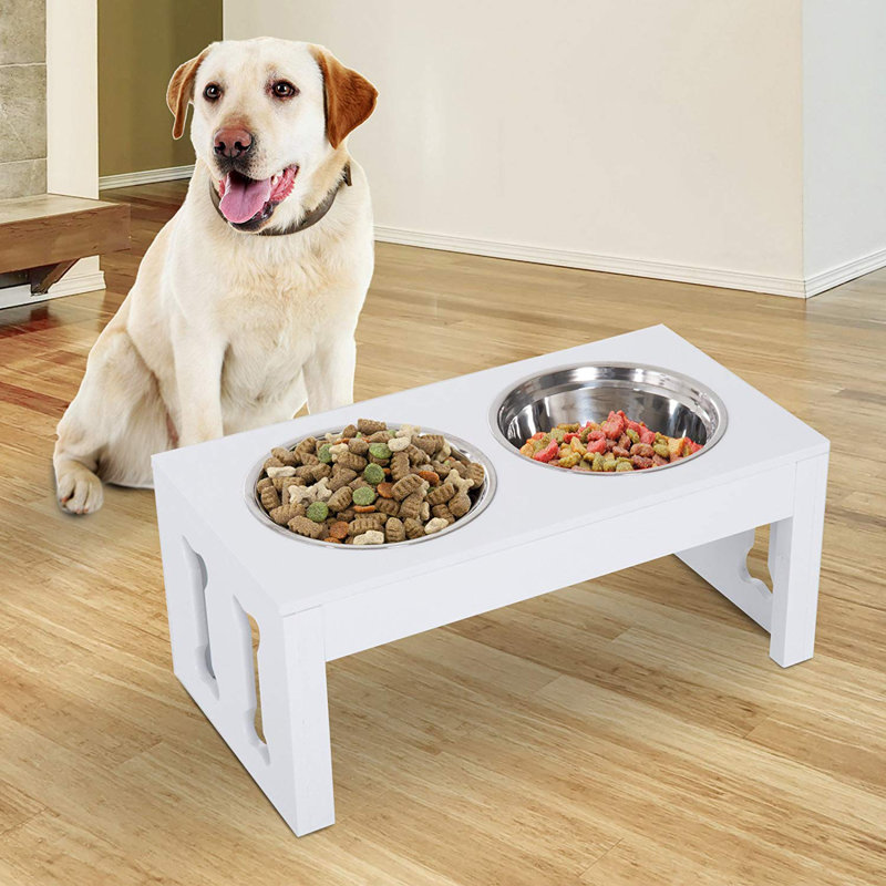 Pawhut 23 Modern Dog Bone Wooden Heavy Duty Pet Food Bowl