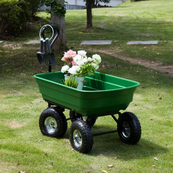 Kinbor Garden Cart Heavy Duty Collapsible Utility Wagon Wheelbarrow w/Handle Green 650 Pound Capacity 
