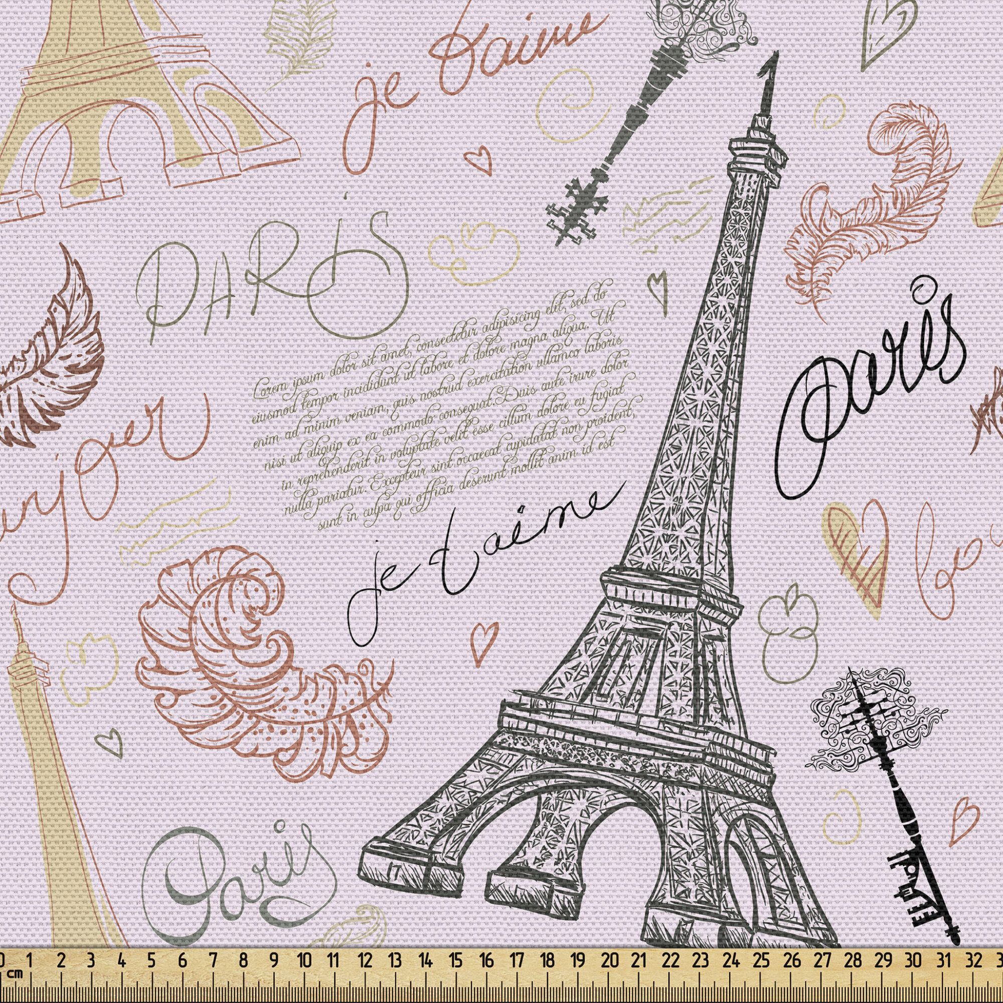 50x150cm-Cotton-Linen-Fabric-English-Letter-Eiffel-Tower-Rose-Floer-Music-Not B