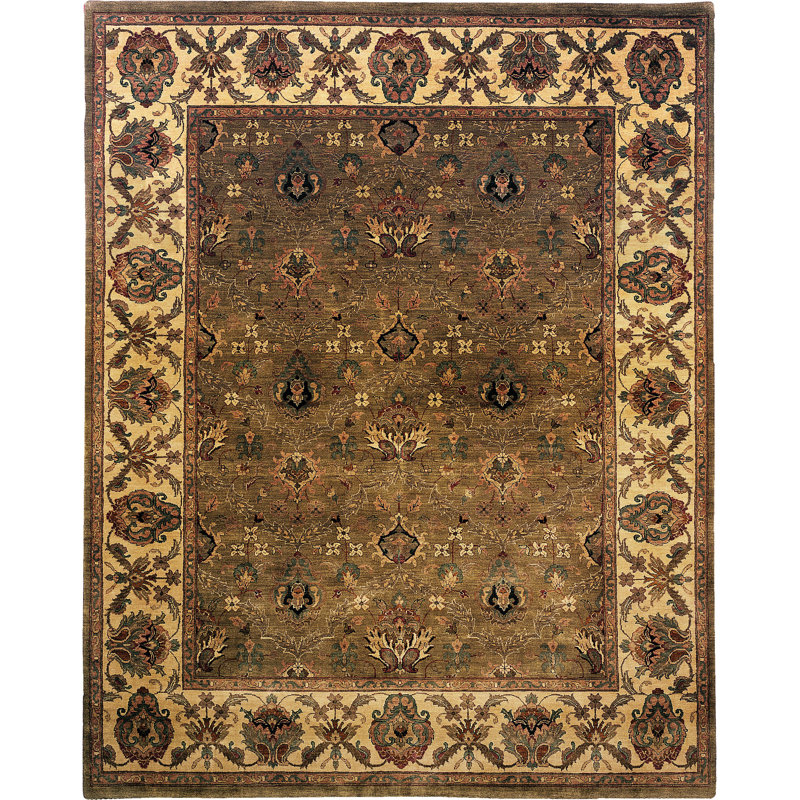 Exquisite Rugs Moghul Hand Knotted Wool Light Green Gold Area Rug Wayfair
