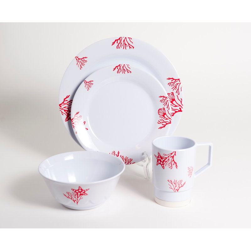Galleyware Company Decorated Coral Melamine 24 Piece Dinnerware Set ... Galleyware Company Decorated Coral Melamine 24 Piece Dinnerware Set ...
