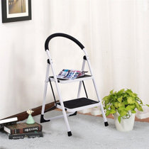 150kg Capacity Kitchen,Home,Kitchen FWZJ Ladder Stool 2 Step Iron Folding Ladder Stool with Armrest Non-Slip Treads Thickening Household Portable Garden Kitchen Tool Stepladder Stools