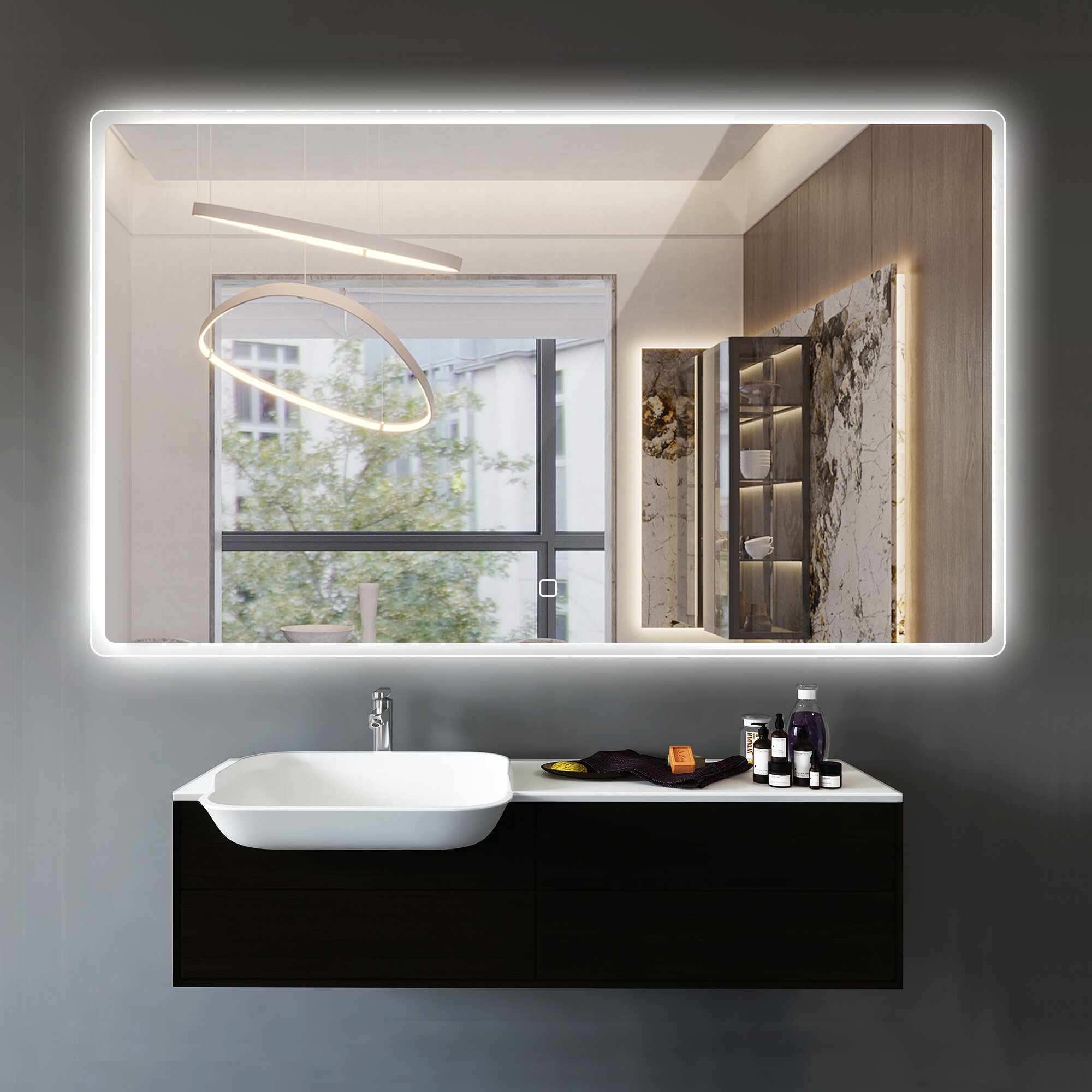 Large Bathroom Wall Mirror with LED Lights,DemisterTouch SensorRectangular 