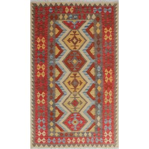 One-of-a-Kind Vallejo Kilim Fem Hand-Woven Wool Beige Area Rug