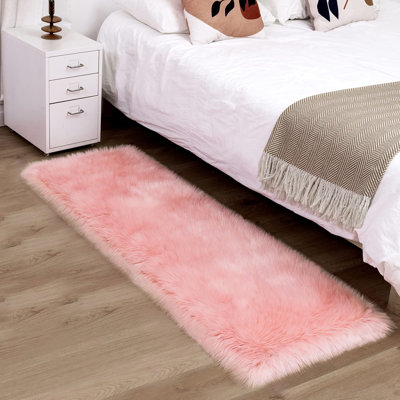haja pink fluffy faux sheepskin fur shag area rug