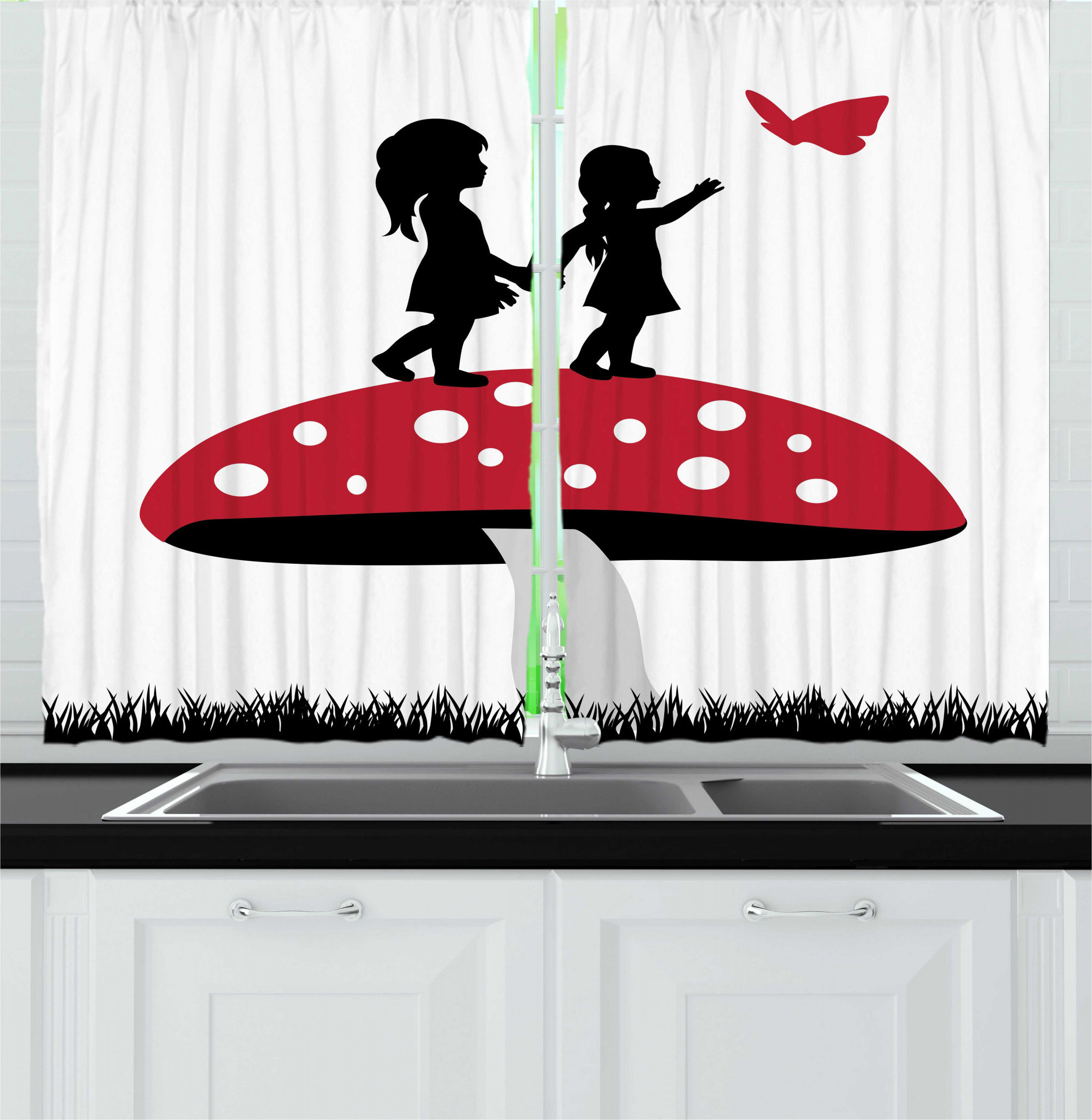 East Urban Home 2 Piece Mushroom Silhouettes Of 2 Little Girl On
