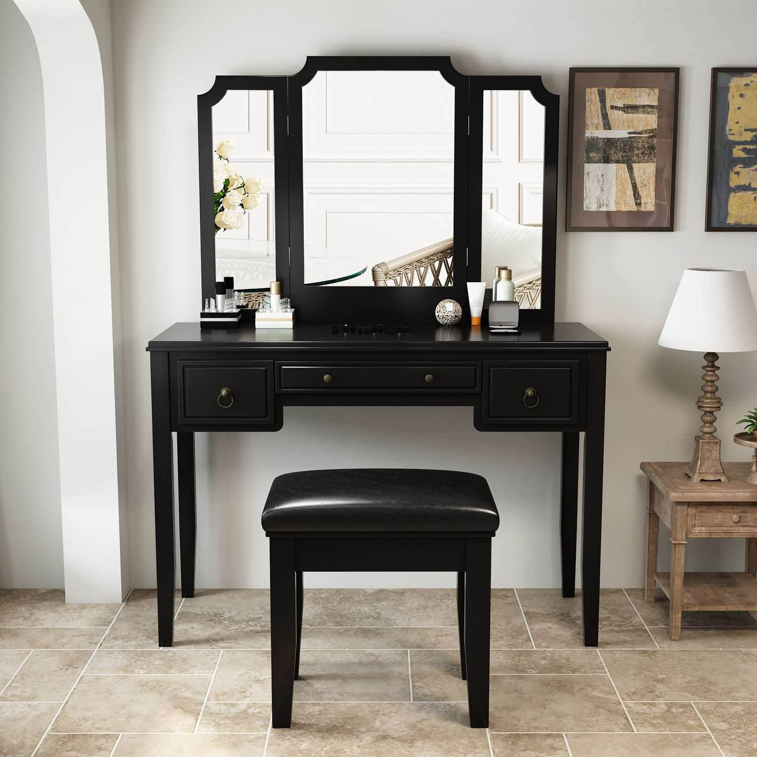 Red Barrel Studio Delpha Vanity Set With Stool And Mirror Wayfair Red Barrel Studio Delpha Vanity Set With Stool And Mirror Wayfair