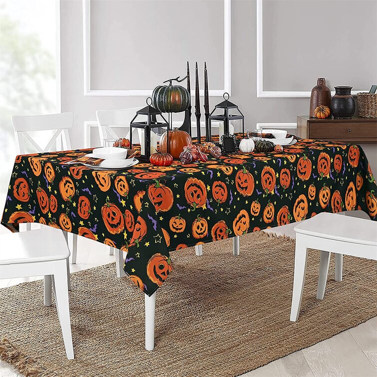 Halloween Rectangle Tablecloth Pumpkin Table Cover Polyester Table Cloth for Halloween Kitchen Dinning Room Party Supplies 