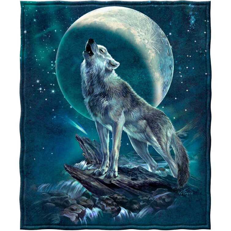 Wolves Howling Moon Super Soft Plush Fleece Throw Blanket 