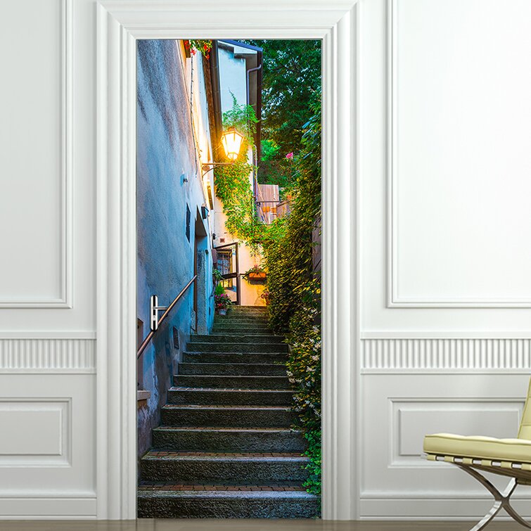 East Urban Home Alleyway Stairs Door Sticker Wayfair Co Uk