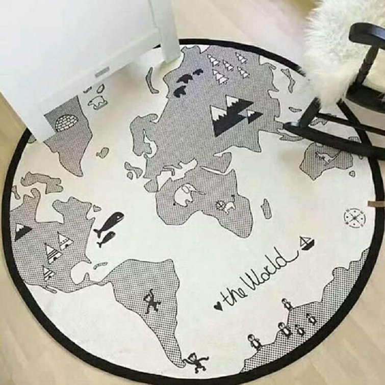 Baby Round Carpet Playing Mat World Map Floor Cotton Kids Fun Crawling Pad 135cm