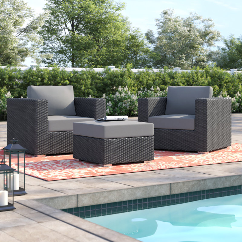 Sol 72 Outdoor Brentwood 3 Piece Rattan Conversation Set with Cushions