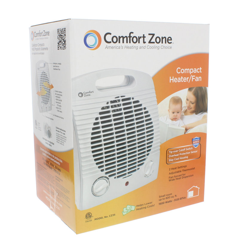 Comfort Zone Portable 1 500 Watt Electric Fan Compact Heater With