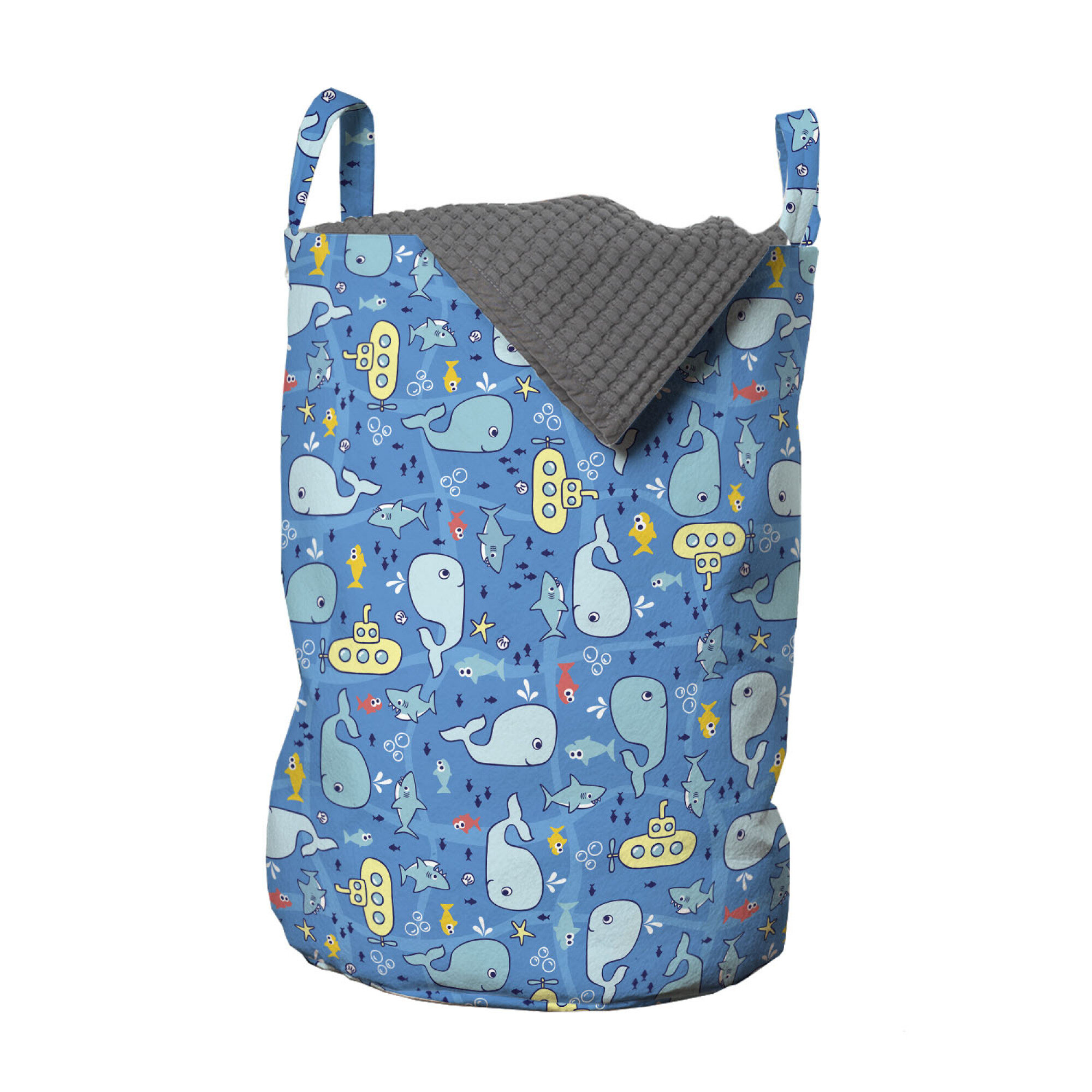 East Urban Home Ambesonne Yellow Submarine Laundry Bag, Kids Sharks ...