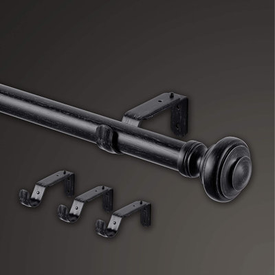 mode farmhouse collection 1 1/8 in diameter curtain rod set with porch doorknob finials and steel wall mounted adjustable rod