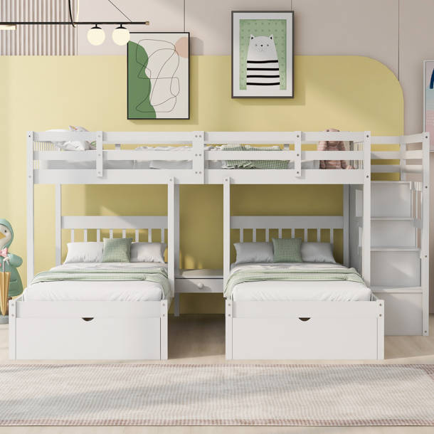 Harriet Bee Ethelreda Twin Over Twin Over Twin 3 Drawer L-Shaped Bunk ...