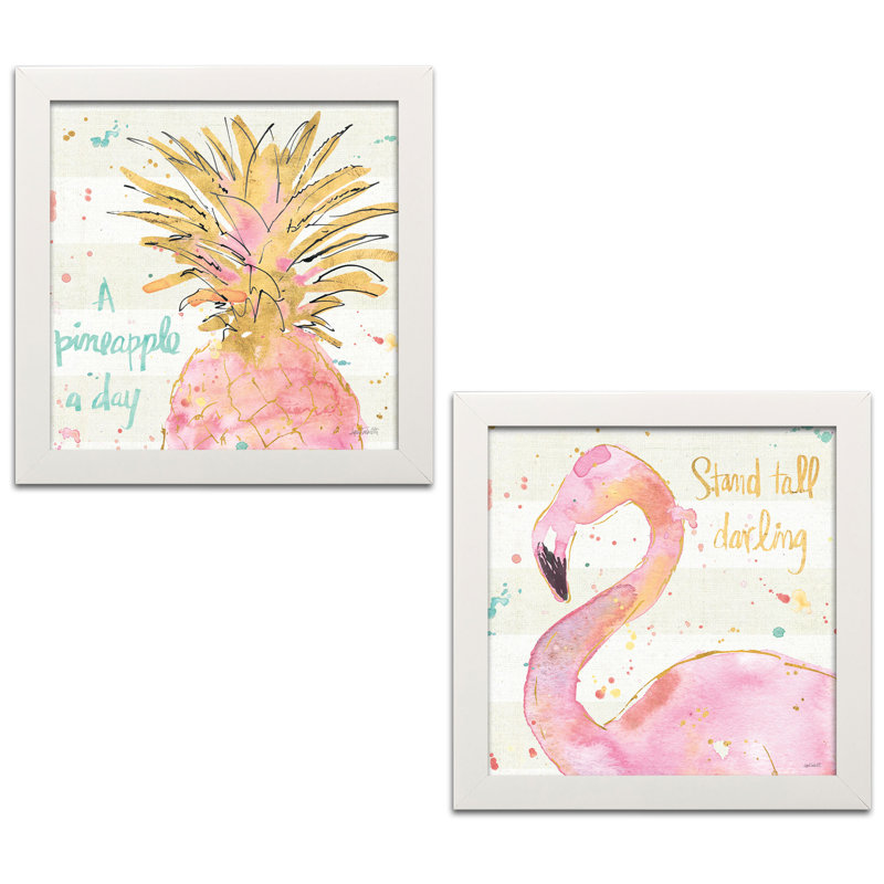 Bayou Breeze Tropical Hot Pink And Gold Flamingo And Pineapple