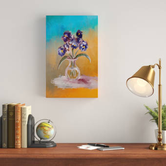 Charlton Home Purple And Blue Pansies In Glass Vase Acrylic