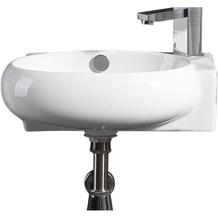 White Ceramic Oval Wall Mount Bathroom Sink with Overflow
