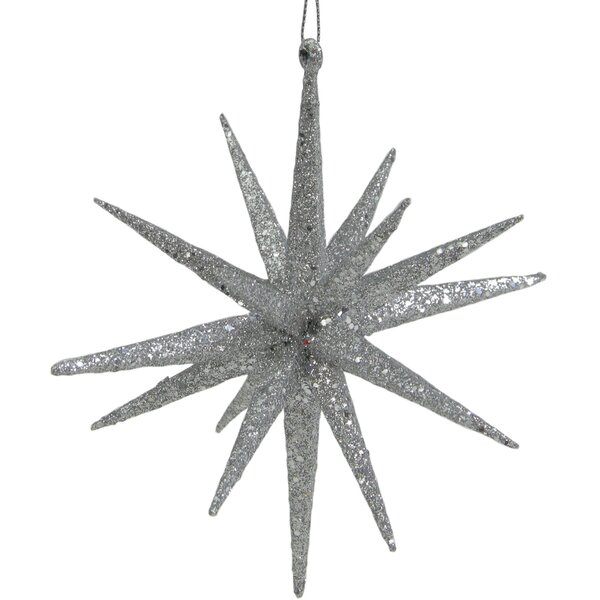 Silver Christmas Star Ornaments Hanging Tree Decor Starbursts Holiday 14in 12pcs 