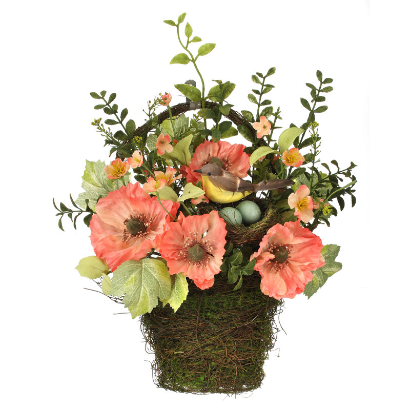 Regency International Poppy And Bird Fl Arrangement In Nest Wall Regency International Poppy And Bird Fl Arrangement In Nest Wall Hanging Basket Wayfair