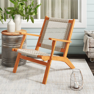 Patio Sense Vega Natural Stain Chair ,Acacia Wood Construction ,Woven Web Seat- Navy Blue Cording