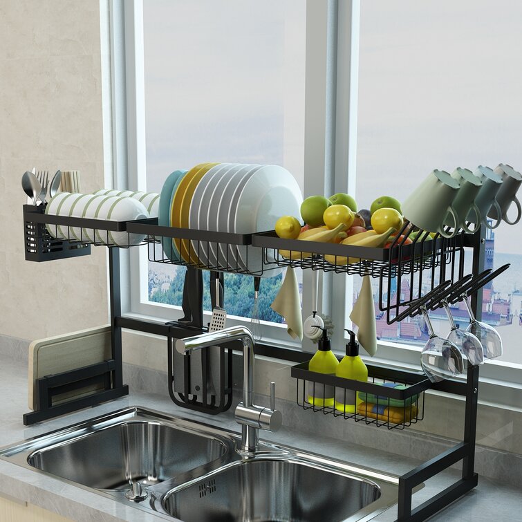 Durable Kitchen Gadget Dual Suction Cup Drainage Shelf Dish Sponge Storage Rack 