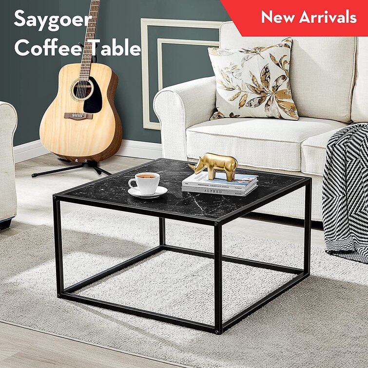 White SAYGOER Coffee Table Small Modern Marble Coffee Table Square Simple Center Tables for Living Room Home Office 