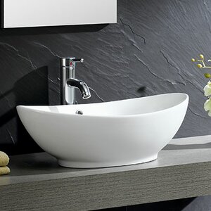Modern Vitreous Oval Vessel Bathroom Sink with Overflow