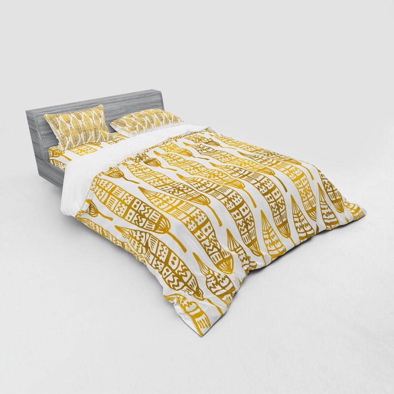 East Urban Home Feather Detailed Inspired Boho Duvet Cover Set