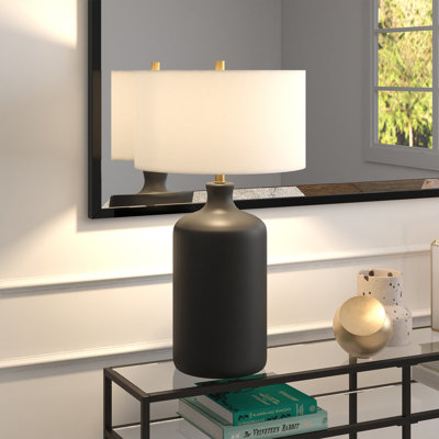 Sloane 29" Tall Ceramic Table Lamp With Fabric Shade In Matte White/White