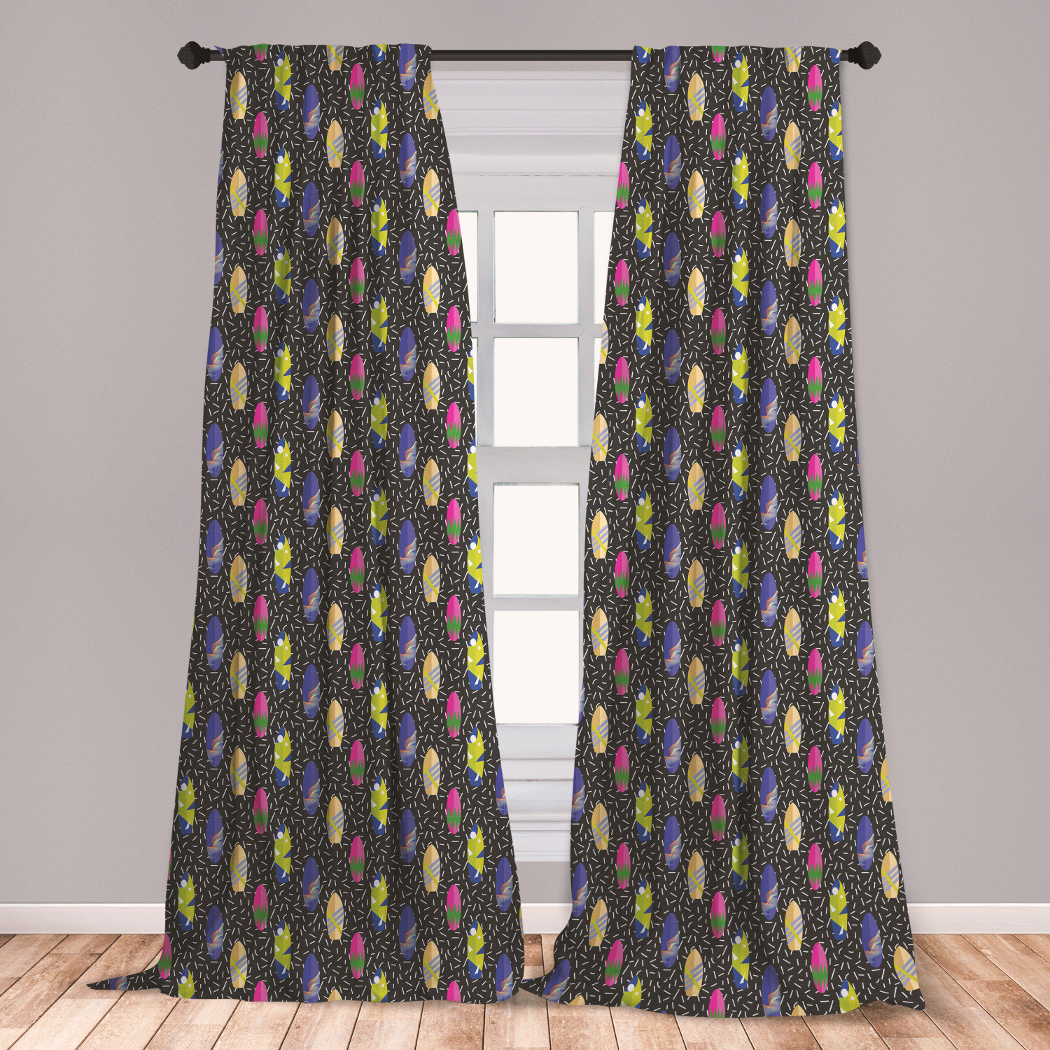 East Urban Home Ambesonne Surfboard 2 Panel Curtain Set Colorful