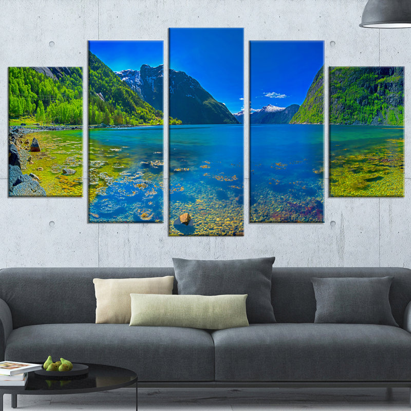 Designart Panoramic View Of Norwegian Fjord 5 Piece Wall Art On