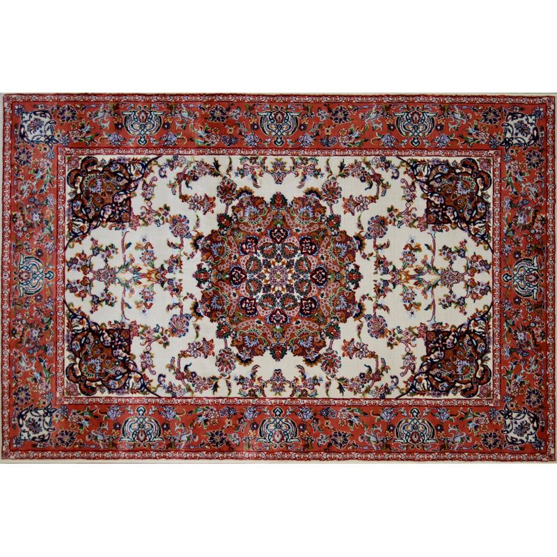 Astoria Grand Olivares Hand Look Persian Wool Ivory Red Blue Area Rug Wayfair