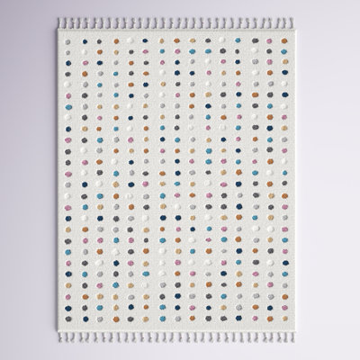 Weishaar Polka Dot Tasseled Shag Kids Nursery Ivory Rug