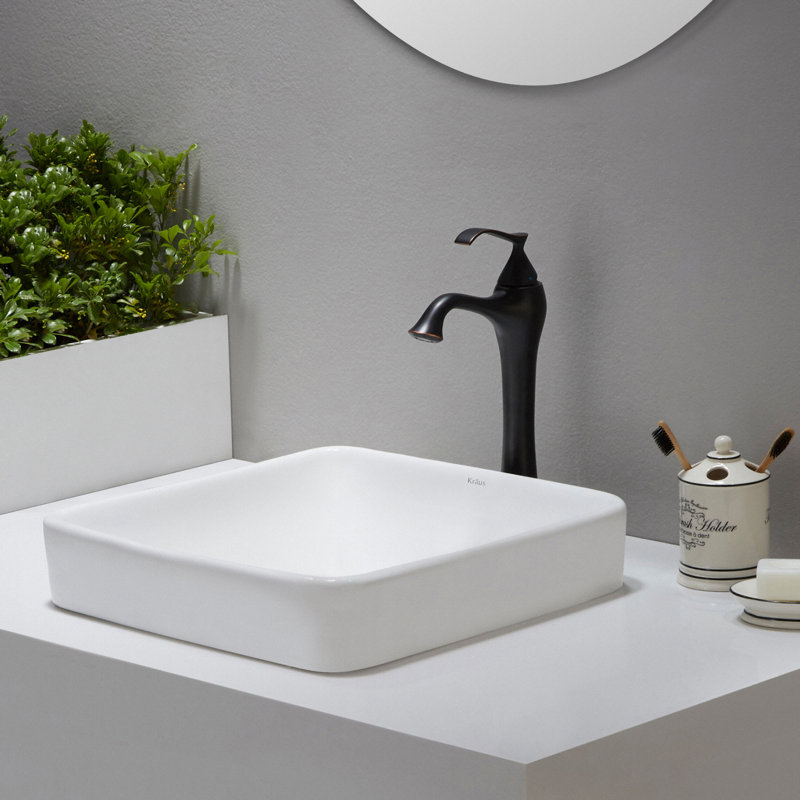 Kraus Elavo Ceramic Square Semi Recessed Bathroom Sink With Overflow Elavo Ceramic Square Semi Recessed Bathroom Sink With Overflow