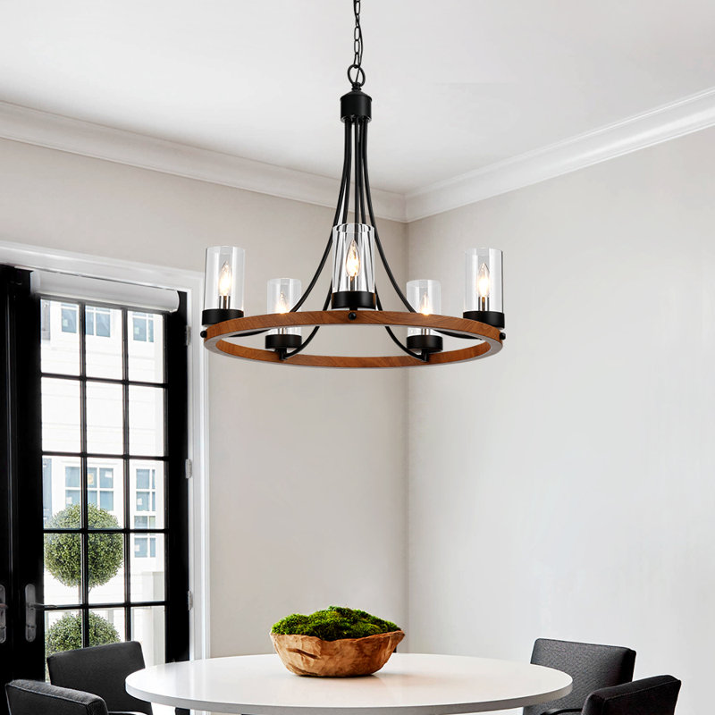 Gracie Oaks Gusman 5 Light Candle Style Wagon Wheel Chandelier Reviews Wayfair