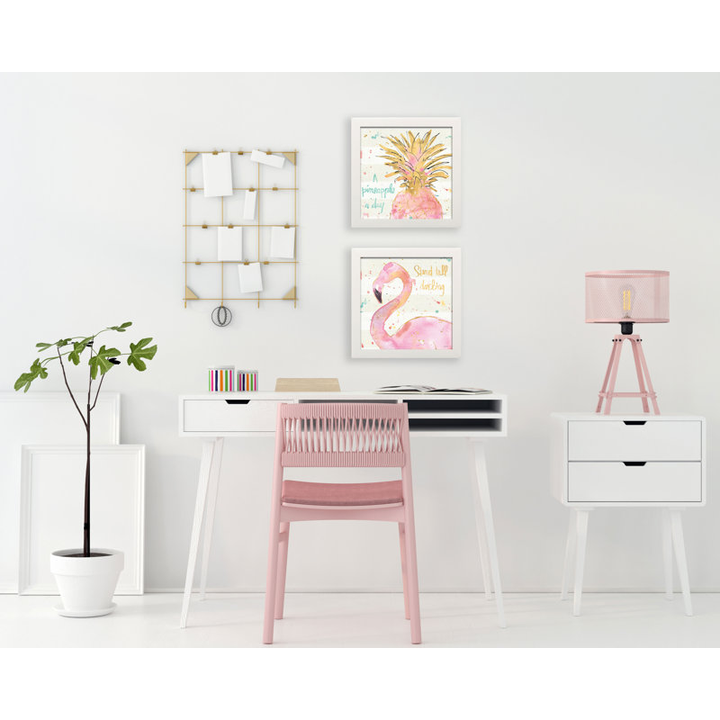 Bayou Breeze Tropical Hot Pink And Gold Flamingo And Pineapple