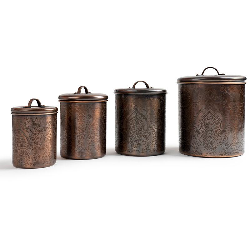 copper tea coffee sugar canisters next