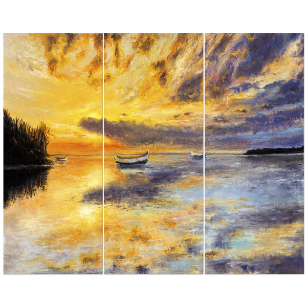 East Urban Home Rich Golden Sunset Ocean Panorama Oil Painting
