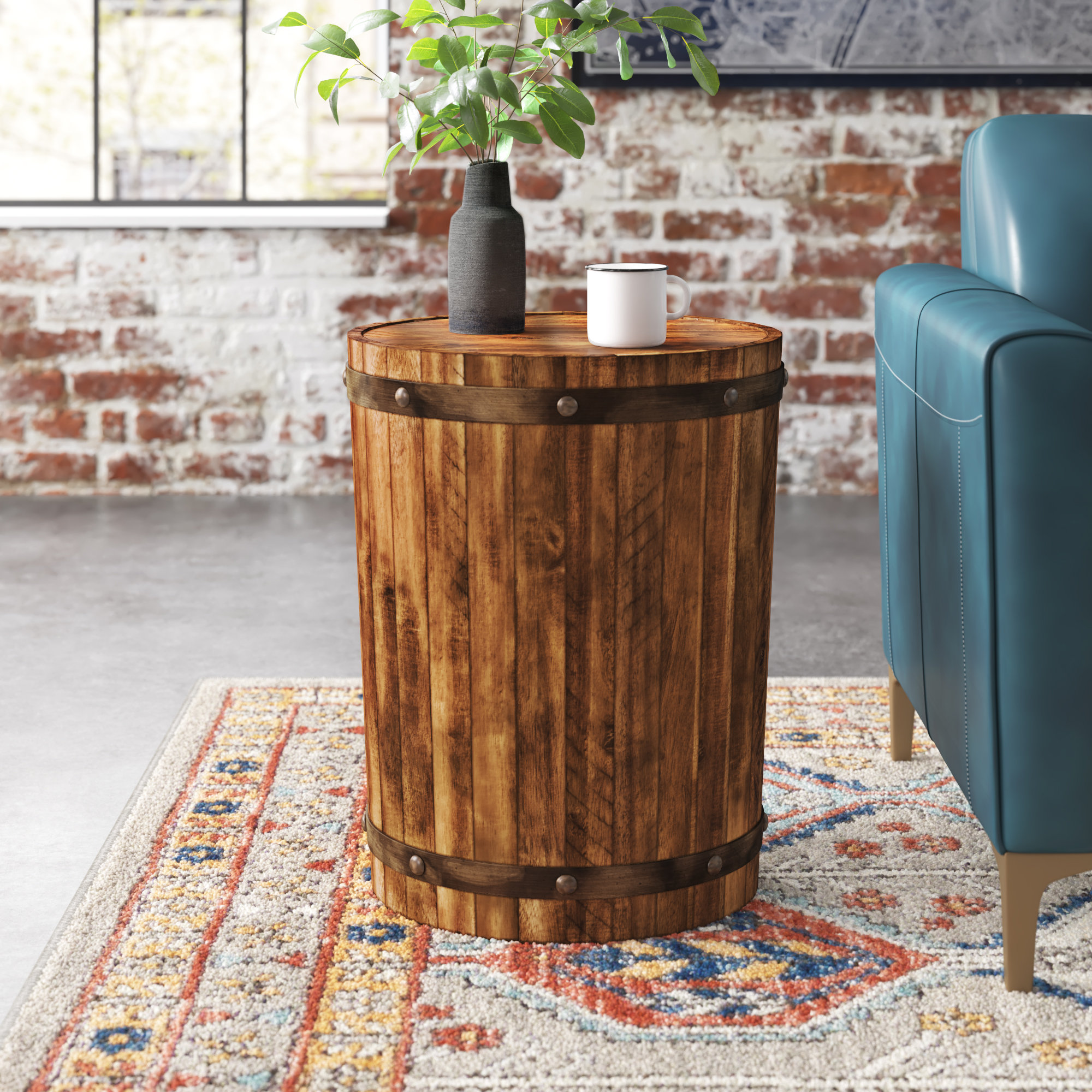 Steelside™ Branden 24'' Tall Solid Wood Drum End Table & Reviews | Wayfair