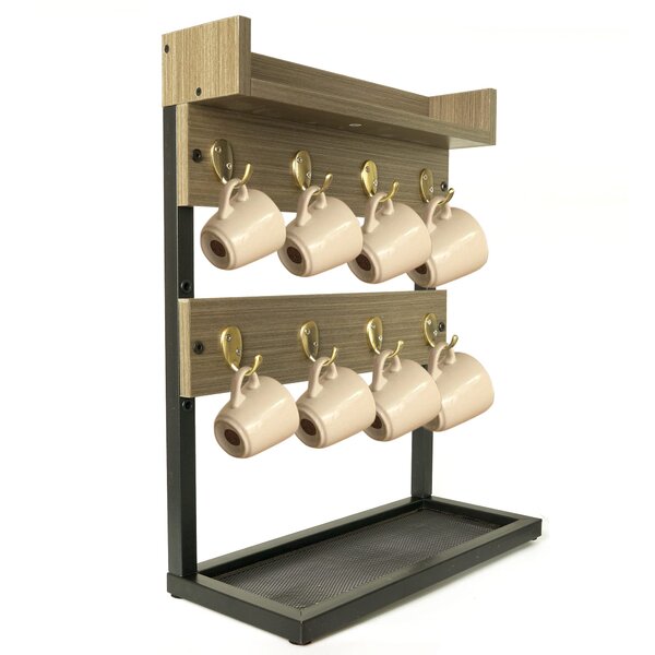 Wall Mounted Coffee Cup Rack with Coffee and Tea Sign Tea Cup Hanger for Bar Kitchen Organizer Display （Set of 2 with Gifts） Metal Coffee Mug Holder