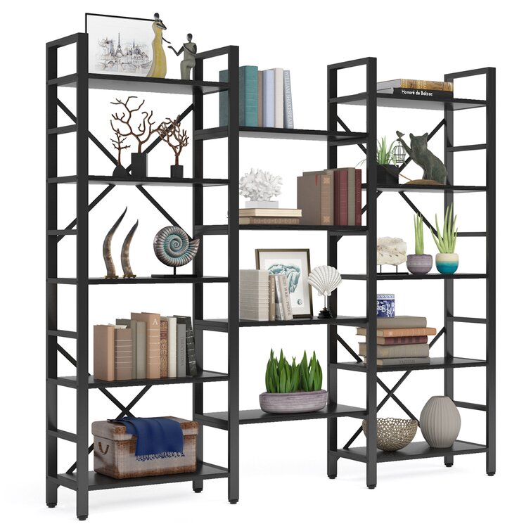 Details about   5 Shelf Bookcase Bookshelf Tall Wide Display Farmhouse Solid Wood Brown 