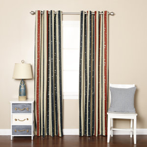 Metallic Star Room Striped Semi-Sheer Grommet Curtain Panels (Set of 2)