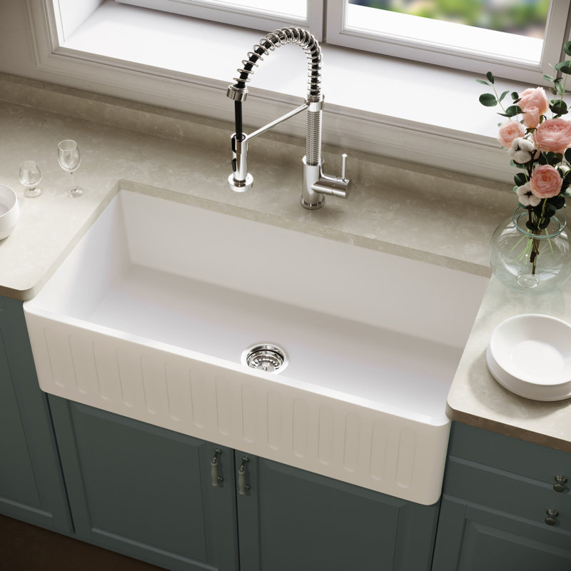 Vigo Matte Stone 36 L X 18 W Farmhouse Kitchen Sink With Basket